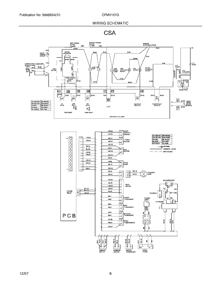 WIRING SCHEMATIC Diagram and Parts List for CFMV157GQA  Frigidaire Microwave