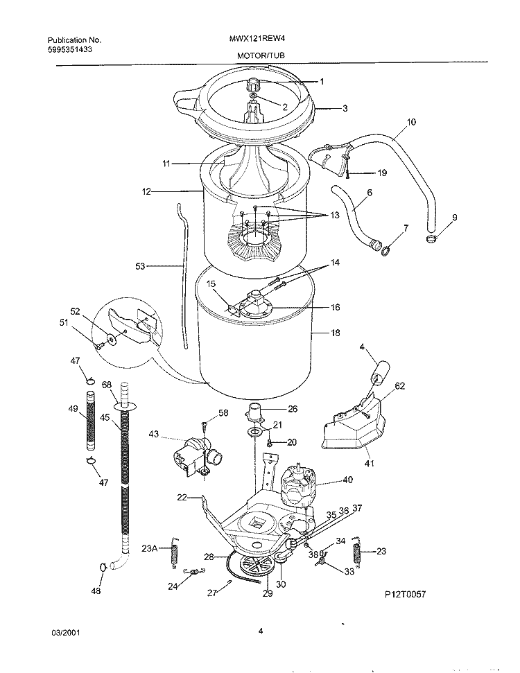 WSHR MTR, HOSE Diagram and Parts List for MWX121REW4  Uni Washer