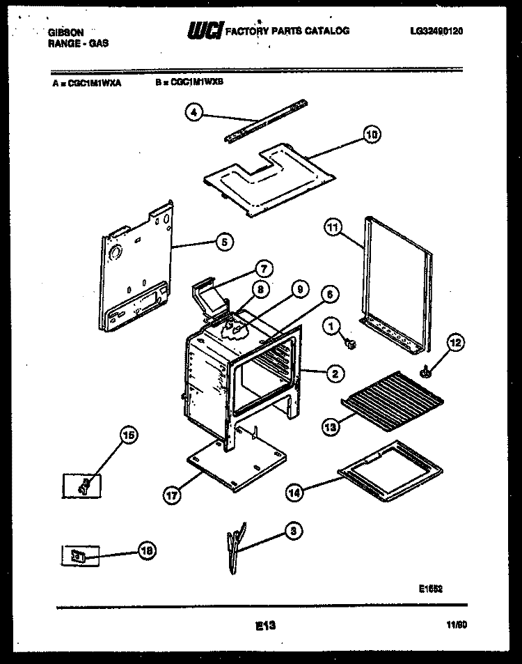 BODY PARTS Diagram and Parts List for CGC1M1WXB  Gibson Range