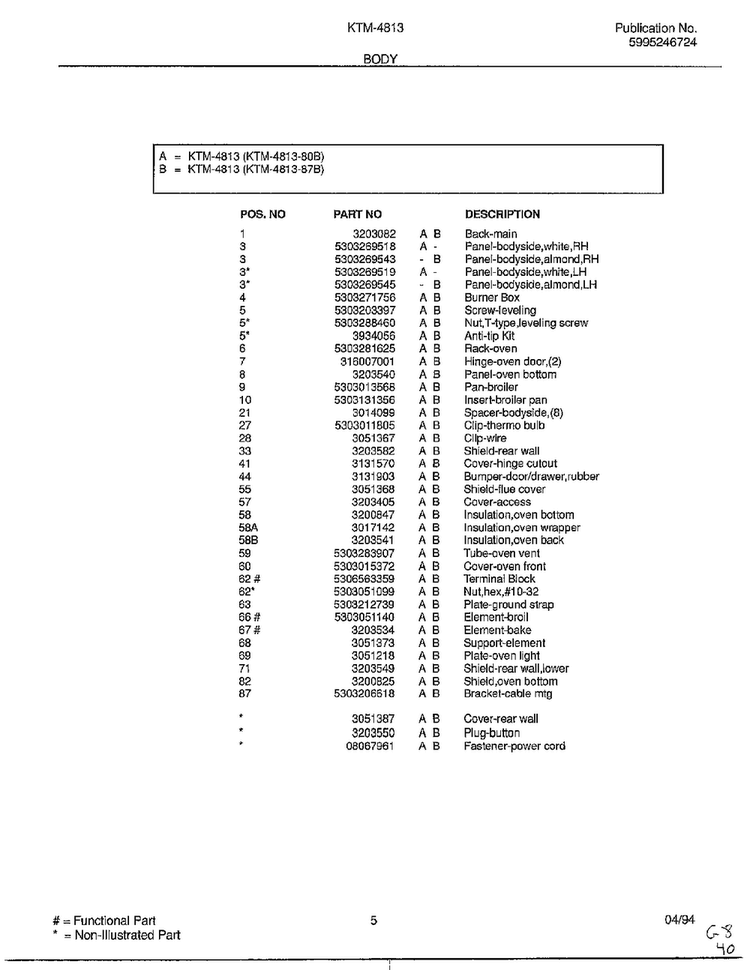 Body Page 2 Diagram and Parts List for 4813-80B  Frigidaire Range