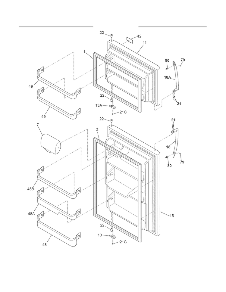 Door Diagram and Parts List for FFHT21X6MS0  Frigidaire Refrigerator