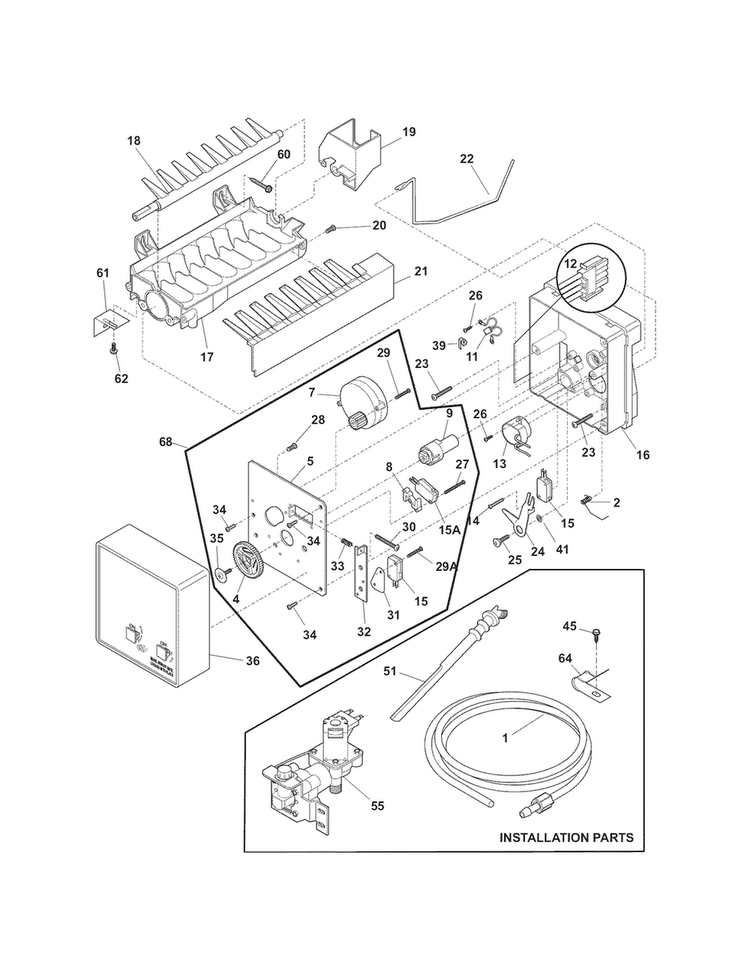 Ice Maker Diagram and Parts List for 25373211012  Kenmore Refrigerator