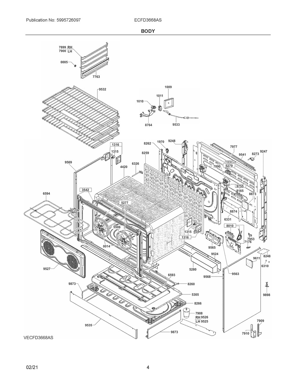 Body Diagram and Parts List for ECFD3668AS  Frigidaire Range
