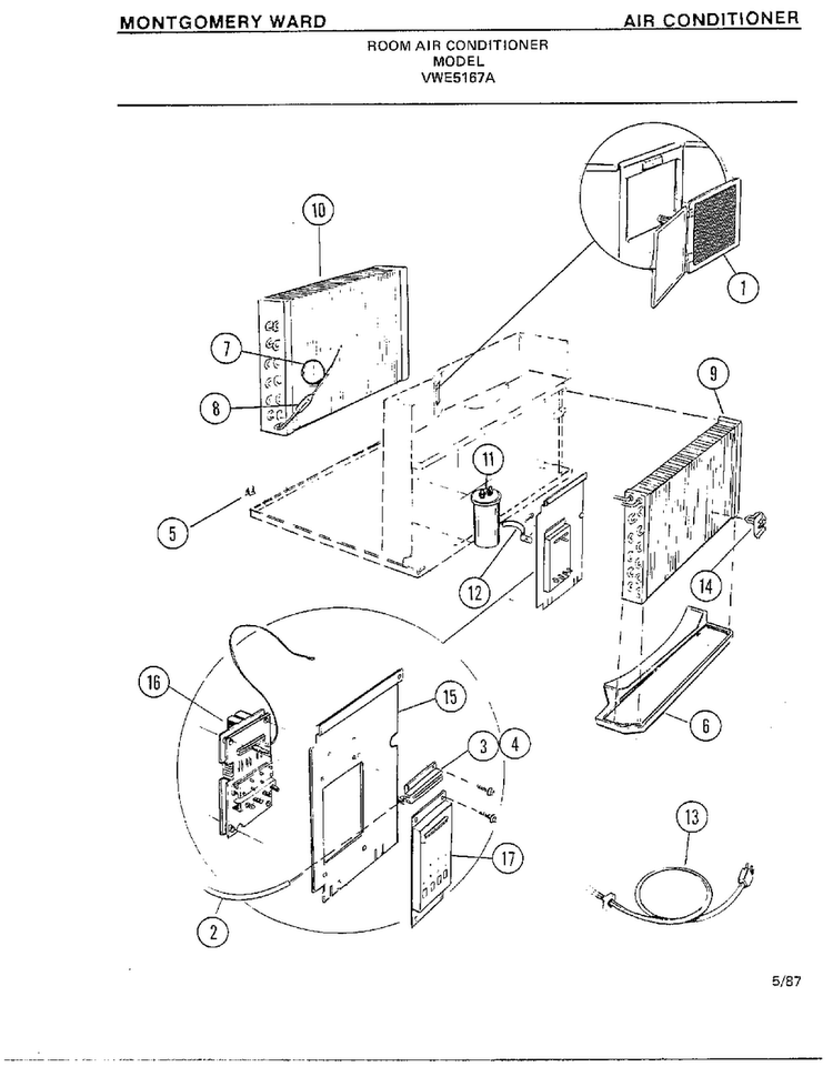 Air Conditioner Page 3 Diagram and Parts List for 5167A  Frigidaire Air Conditioner