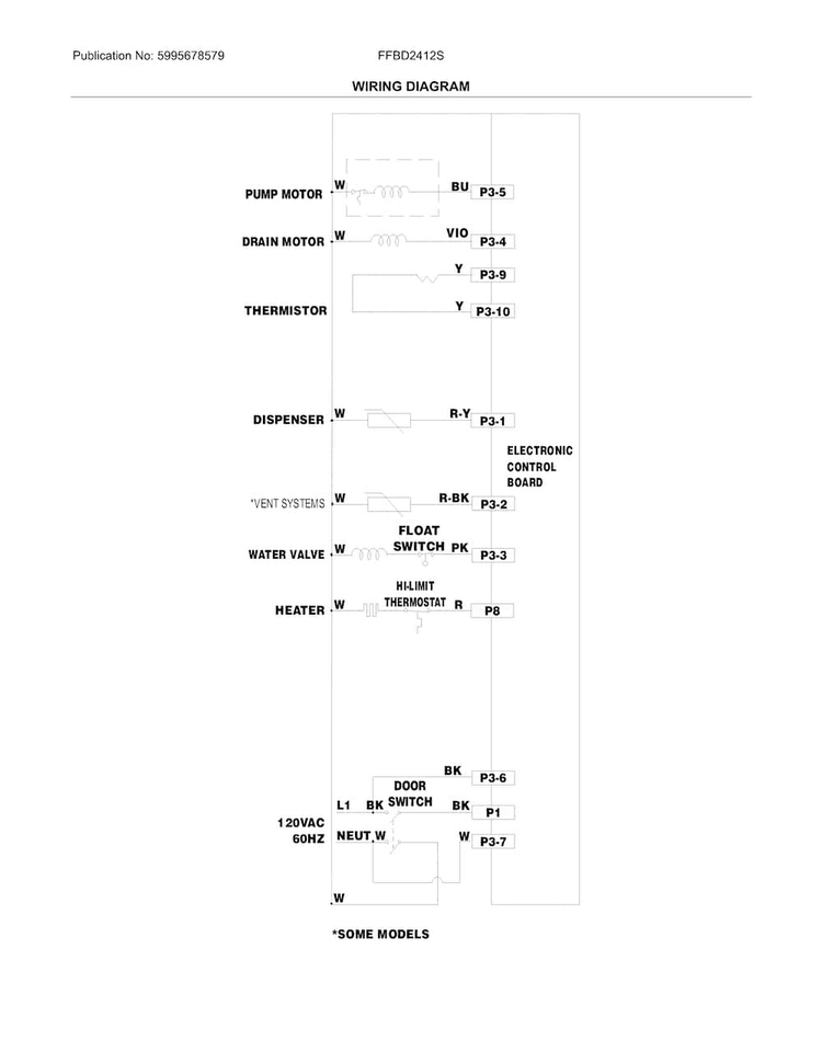 Wiring Diagram Diagram and Parts List for FFBD2412SB0A  Frigidaire Dishwasher