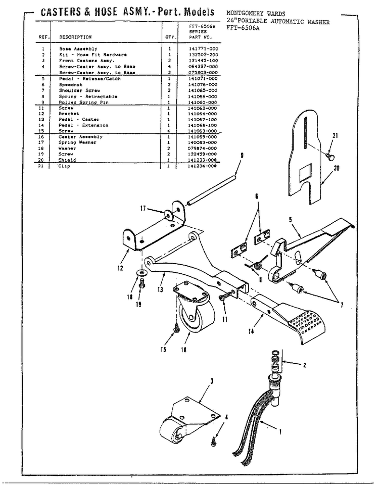 24` Portable/casters And Hose Assy Diagram and Parts List for 6506A  Frigidaire Washer