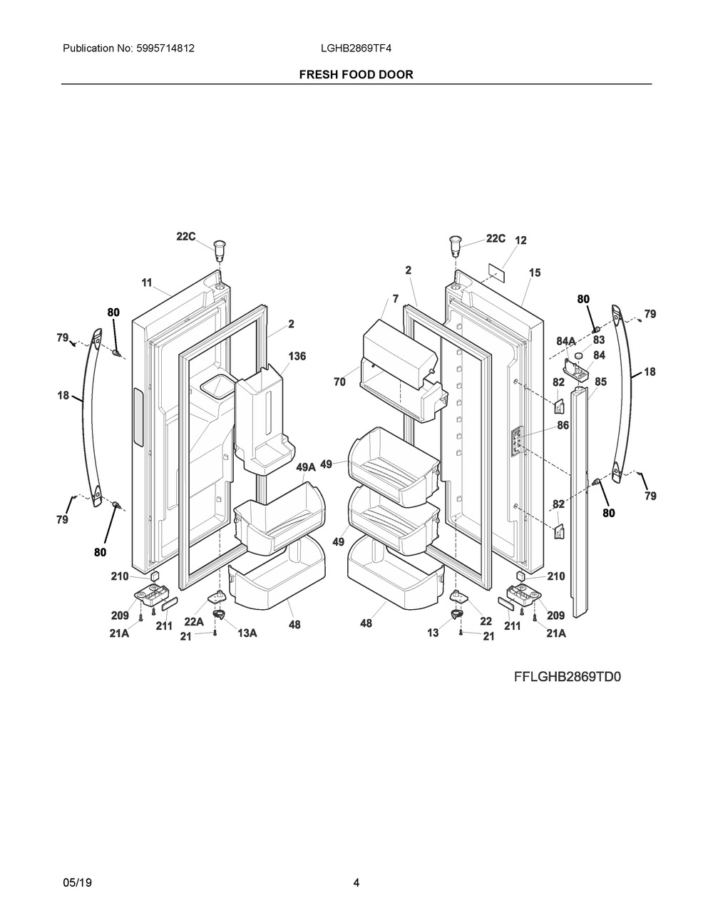 Fresh Food Door Diagram and Parts List for LGHB2869TF4  Frigidaire Refrigerator