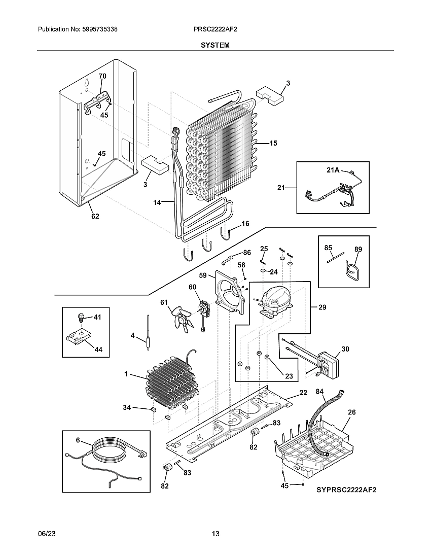 System Diagram and Parts List for PRSC2222AF2  Frigidaire Refrigerator