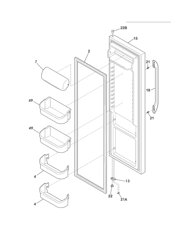 Refrigerator Door Diagram and Parts List for FFHS2313LP7  Frigidaire Refrigerator