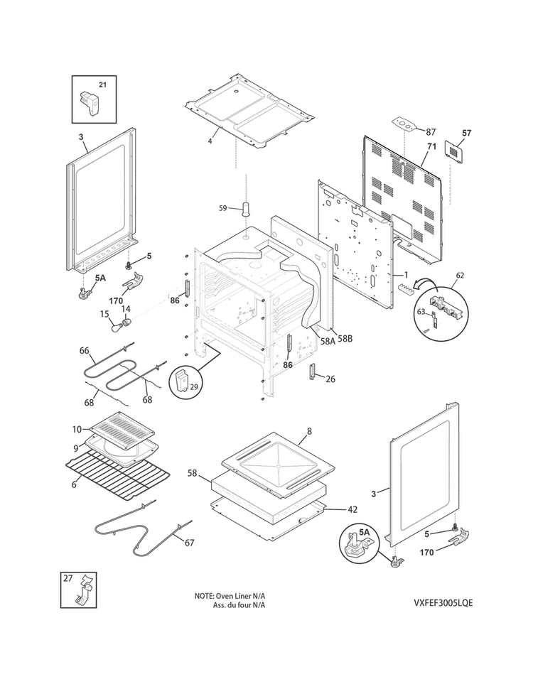 Body Diagram and Parts List for FFEF3005MQD  Frigidaire Range