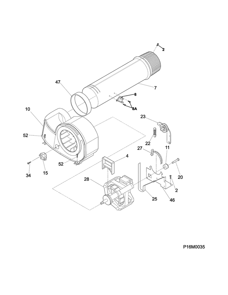 Motor/fan Diagram and Parts List for CFSE5115PW1  Frigidaire Dryer