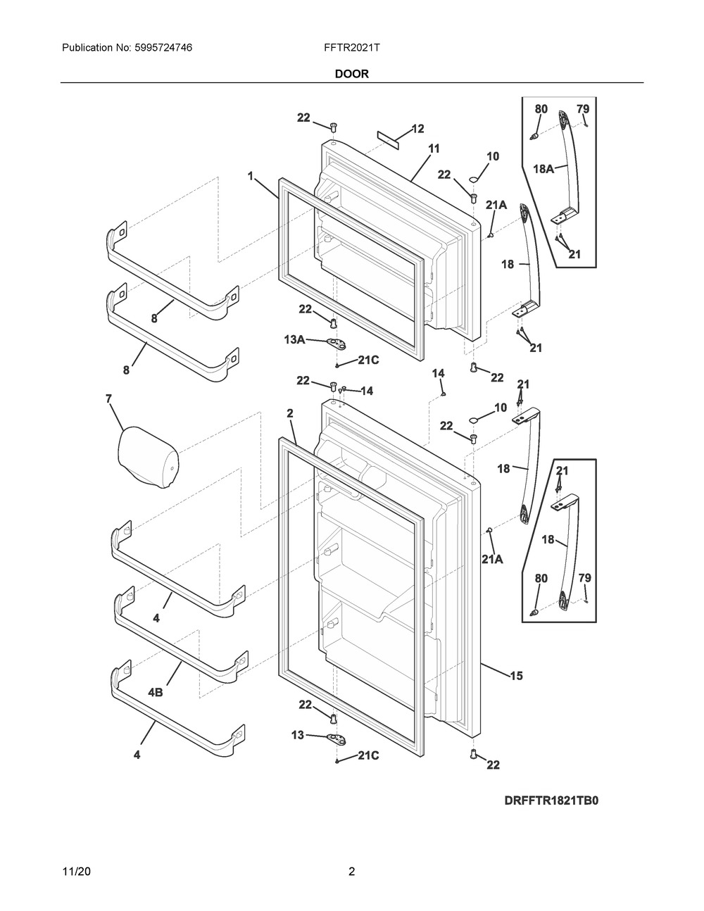 Door Diagram and Parts List for FFTR2021TS8  Frigidaire Refrigerator