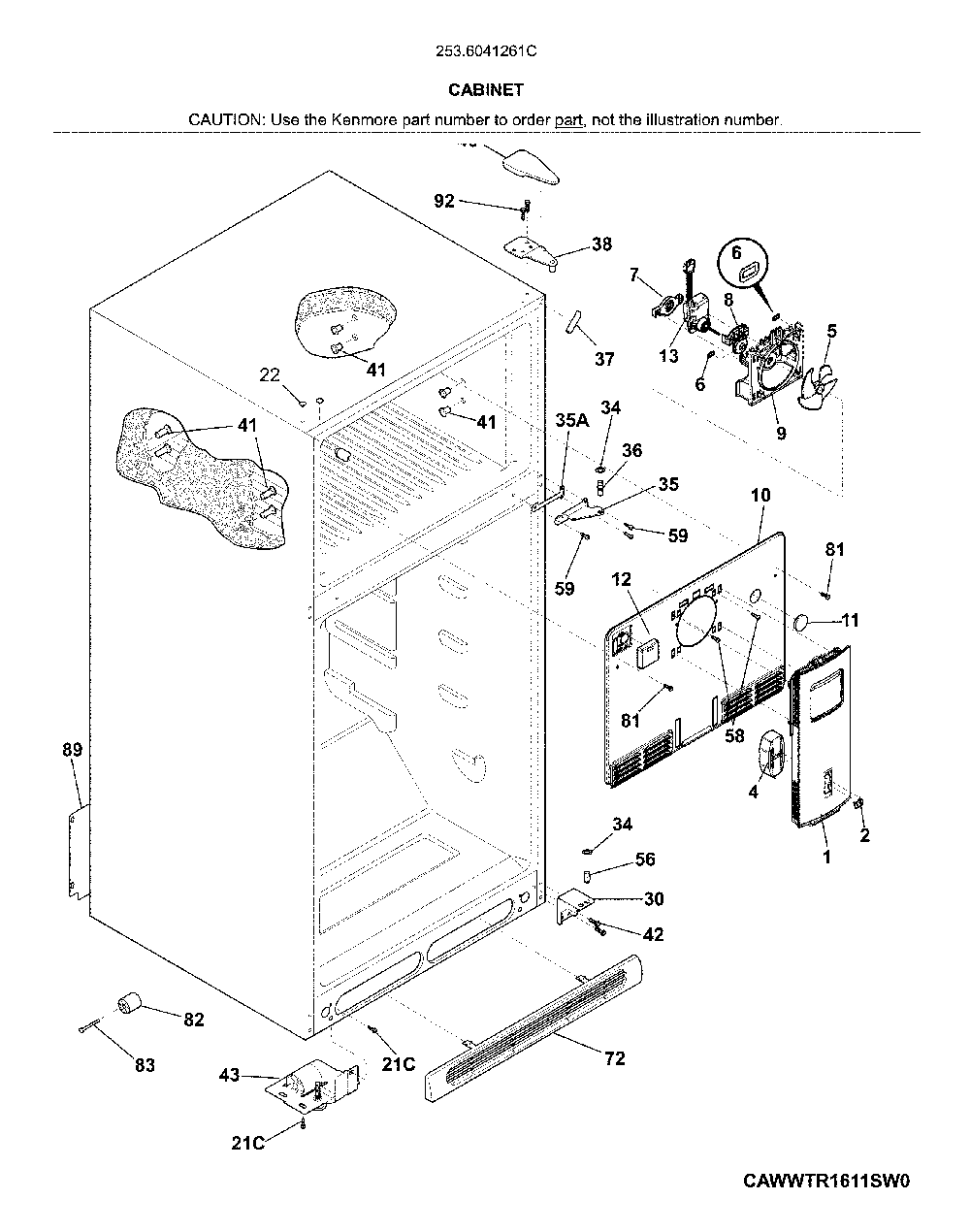 Cabinet Diagram and Parts List for 2536041261C  Kenmore Refrigerator