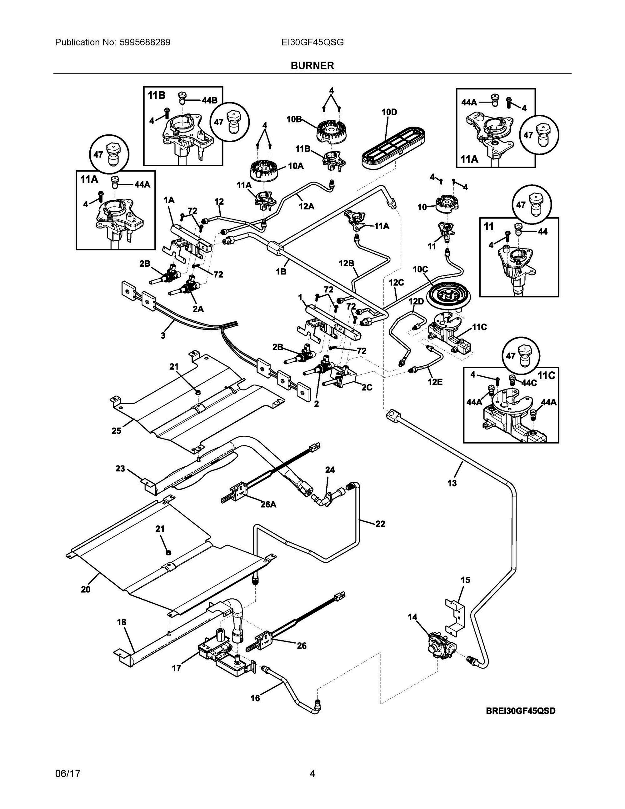 03 - BURNER Diagram and Parts List for EI30GF45QSG  Frigidaire Range