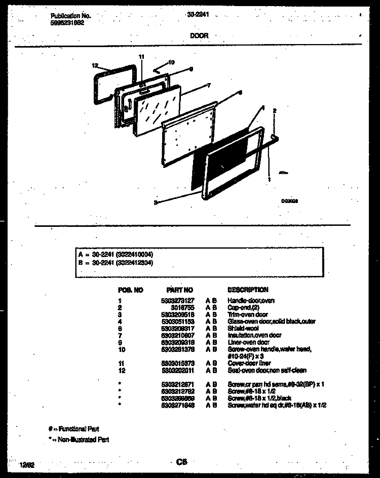 DOOR PARTS Diagram and Parts List for 30-2241-23-04  Tappan Range