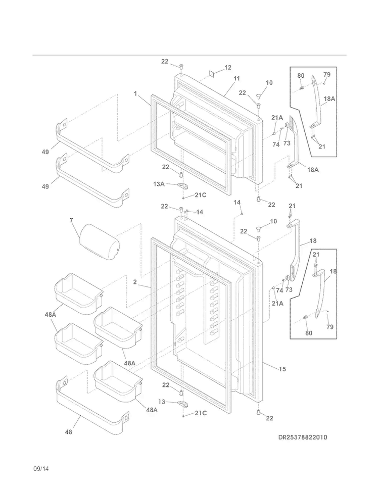 Doors Diagram and Parts List for 25368823012  Kenmore Refrigerator