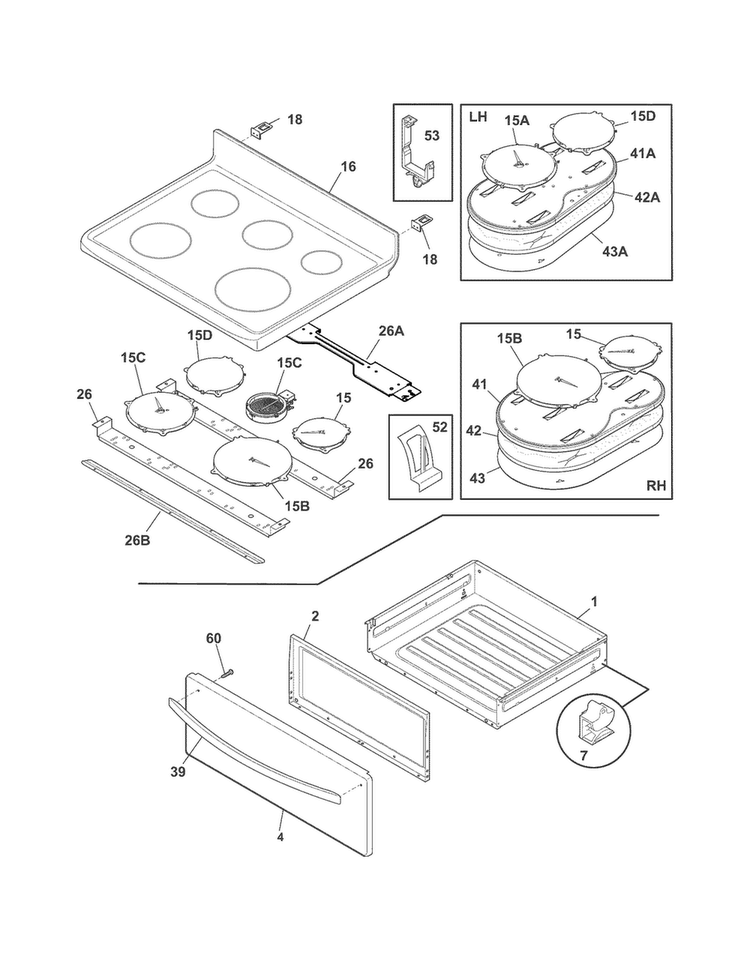 Top/drawer Diagram and Parts List for CGIF3061NFC  Frigidaire Range