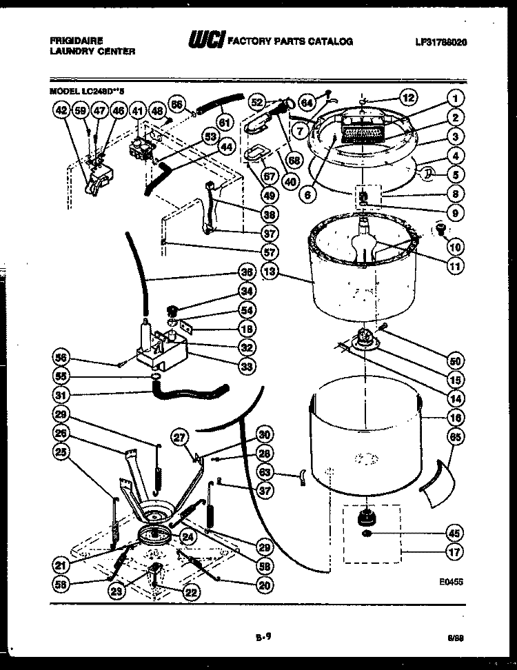 TUBS, WATER VALVE AND LID SWITCH Diagram and Parts List for LC248DW5  Frigidaire Washer