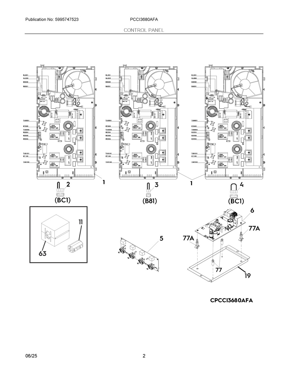 Control Panel Diagram and Parts List for PCCI3680AFA  Frigidaire Range