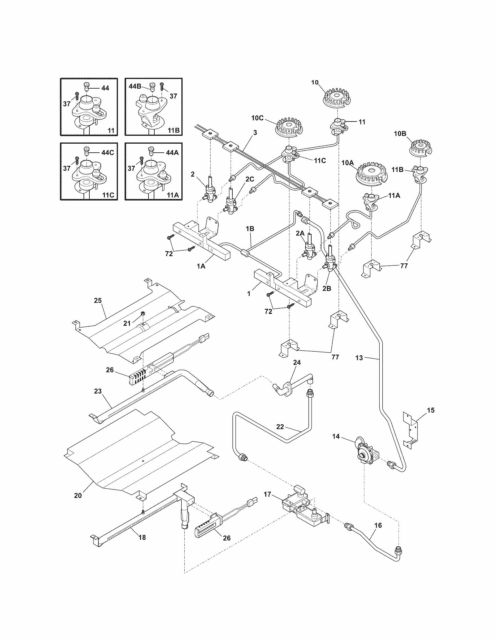 Burner Diagram and Parts List for 79036939903  Kenmore Range