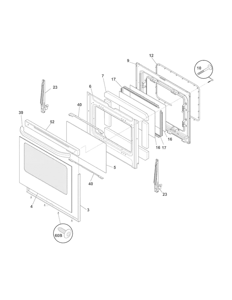 Door Diagram and Parts List for FFGF3053LSG  Frigidaire Range