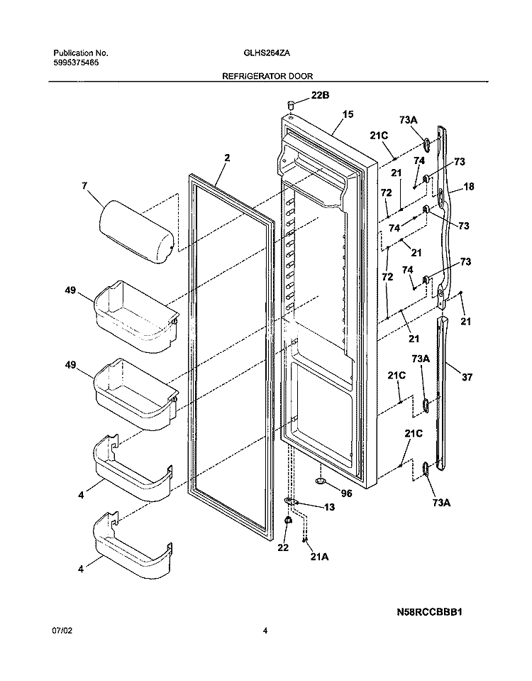 REFRIGERATOR DOOR Diagram and Parts List for GLHS264ZAW3  Frigidaire Refrigerator