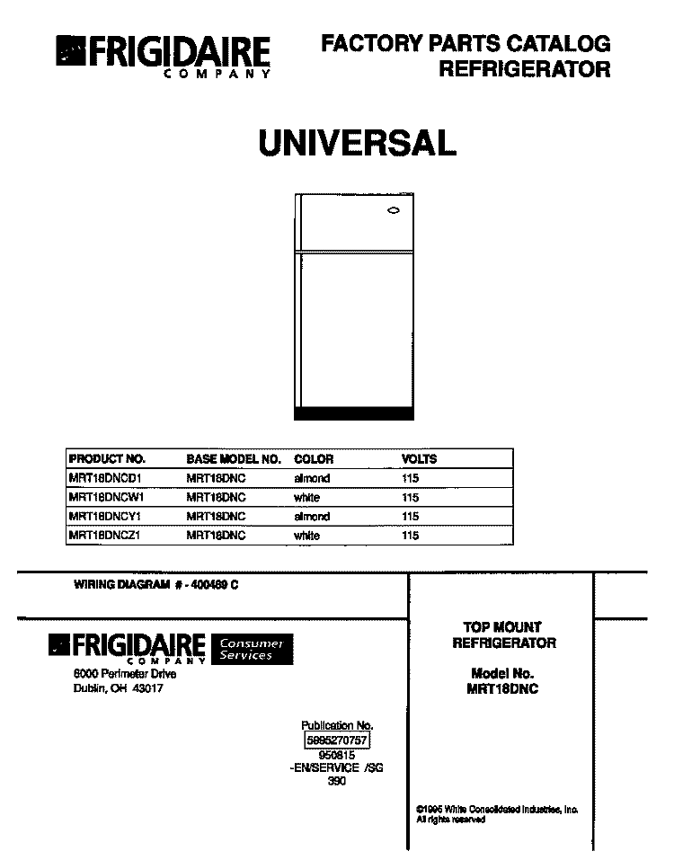 COVER Diagram and Parts List for MRT18DNCD1  Frigidaire Refrigerator