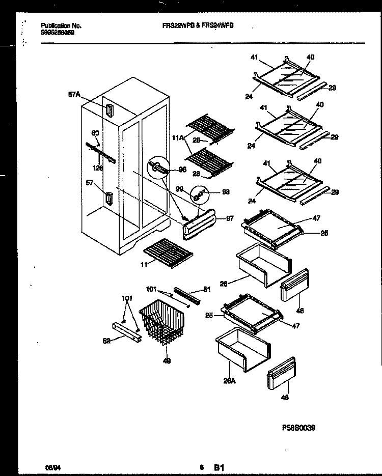 SHELVES AND SUPPORTS Diagram and Parts List for FRS24WPBD0  Frigidaire Refrigerator
