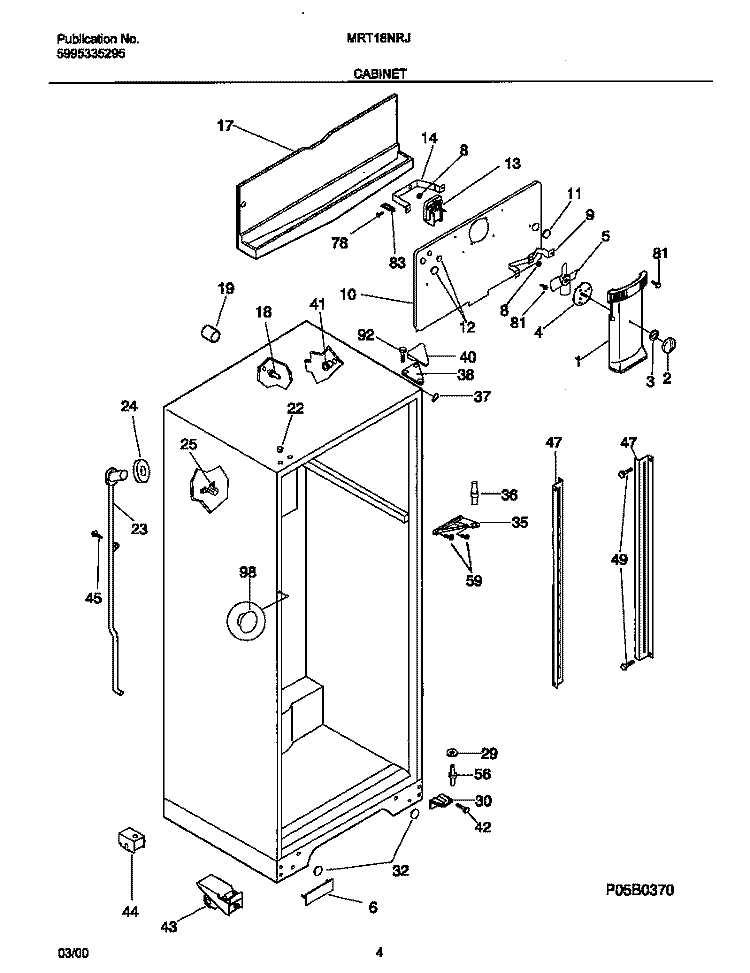 CABINET Diagram and Parts List for MRT18NRJW0  Frigidaire Refrigerator