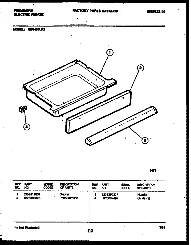 DRAWER PARTS Diagram and Parts List for REG435LRW2  Frigidaire Range