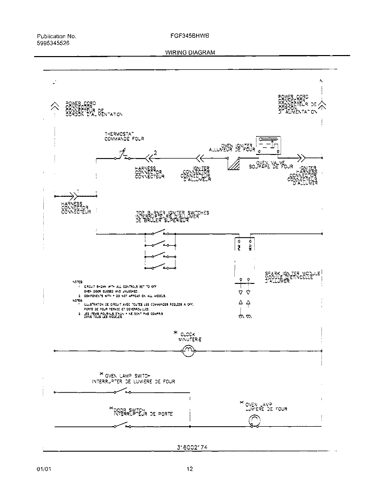 WIRING DIAGRAM Diagram and Parts List for FGF345BHWB  Frigidaire Range