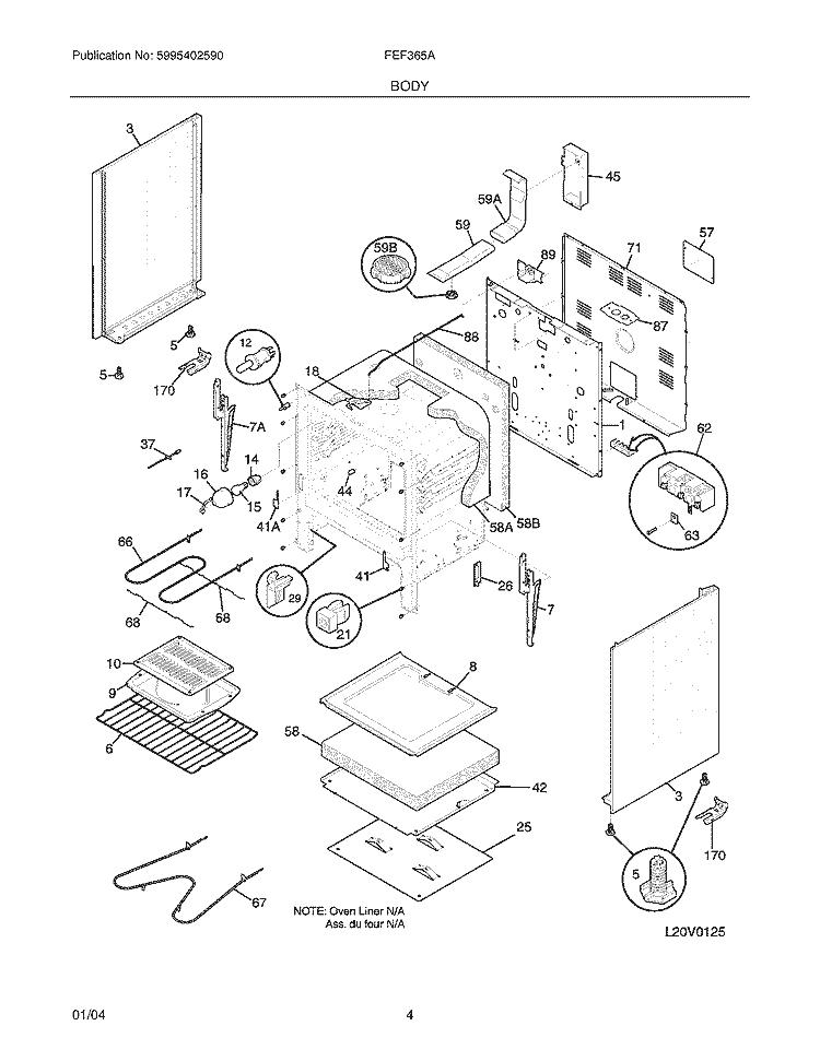 BODY Diagram and Parts List for FEF365ASK  Frigidaire Range