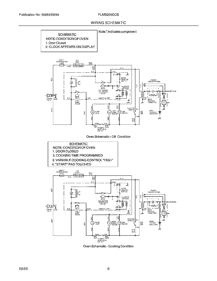 WIRING SCHEMATIC Diagram and Parts List for PLMB209DCB  Frigidaire Microwave
