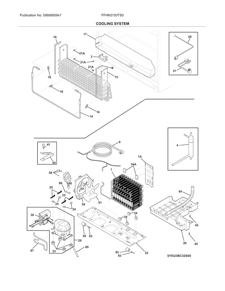 Cooling System Diagram and Parts List for FFHN2750TS0  Frigidaire Refrigerator