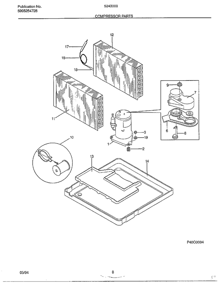 Compressor Parts Diagram and Parts List for 5243000B  Frigidaire Air Conditioner