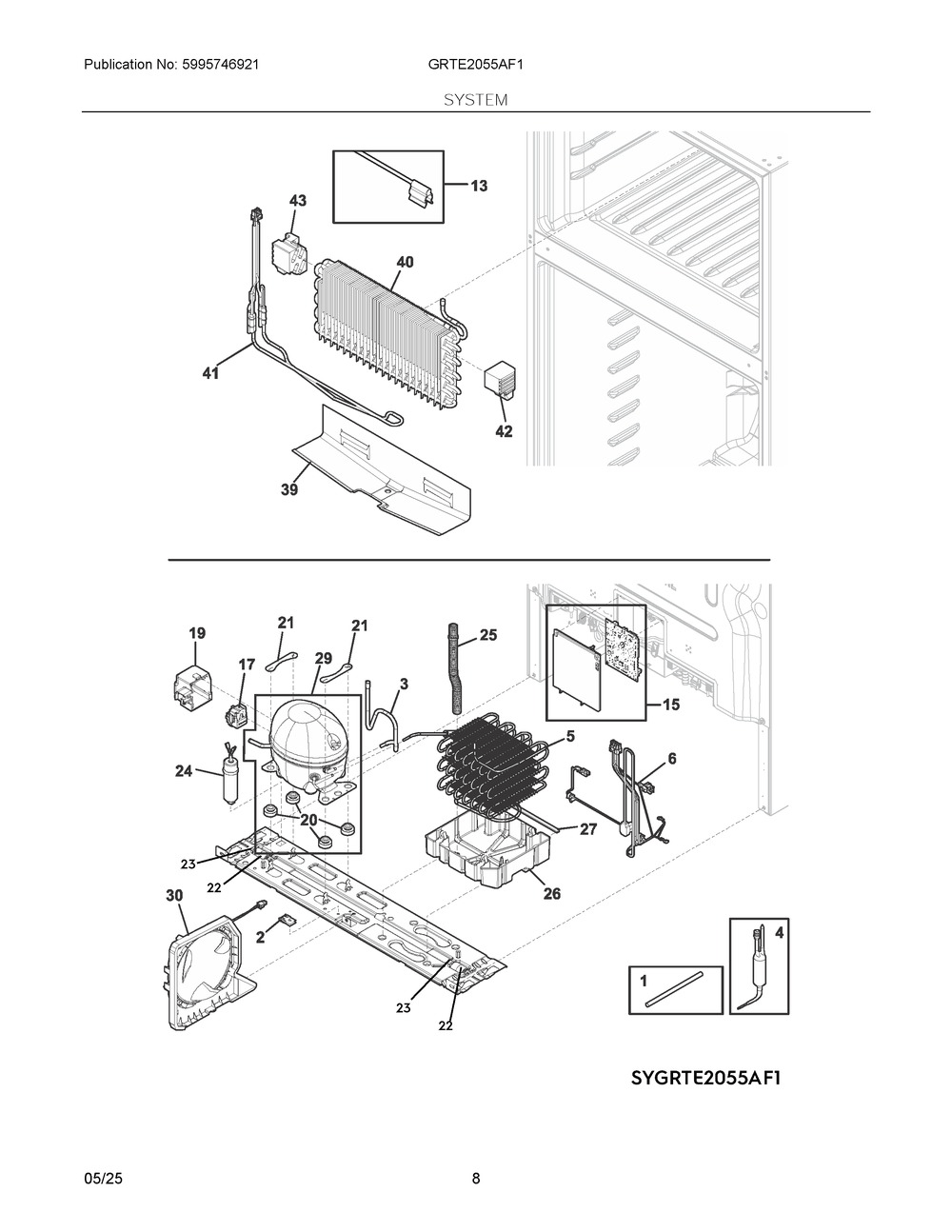 System Diagram and Parts List for GRTE2055AF1  Frigidaire Refrigerator