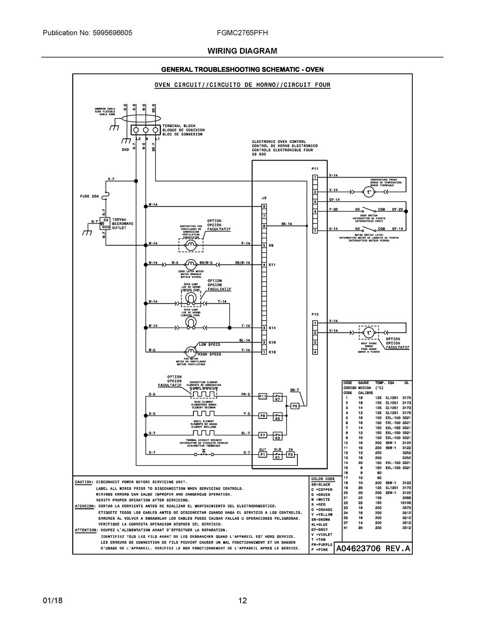 Wiring Diagram Diagram and Parts List for FGMC2765PFH  Frigidaire Microwave Oven Combo