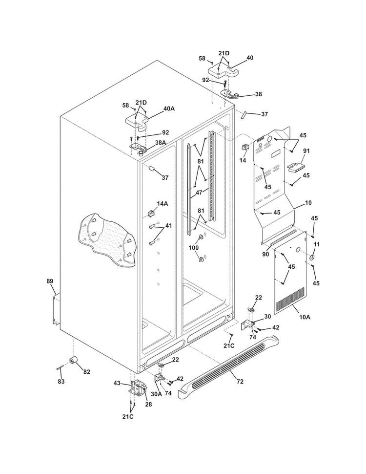 Cabinet Diagram and Parts List for FFSS2622NB0  Frigidaire Refrigerator