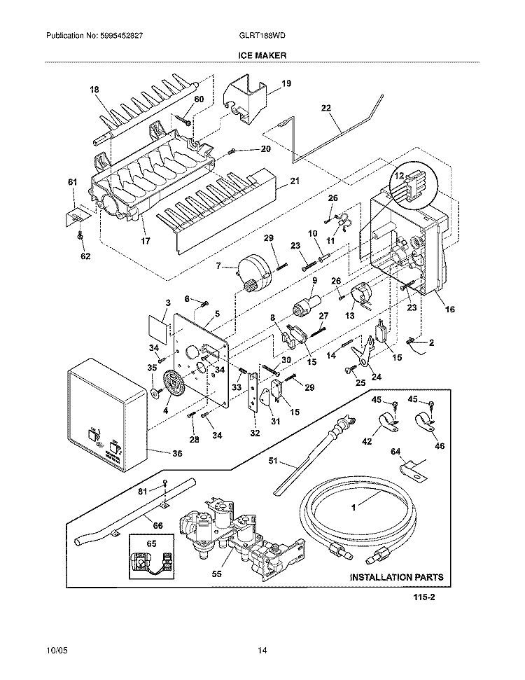 ICE MAKER Diagram and Parts List for GLRT188WDLA  Frigidaire Refrigerator