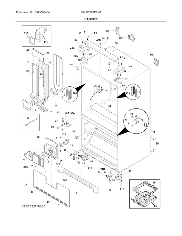 Cabinet Diagram and Parts List for FGHB2866PFMA  Frigidaire Refrigerator