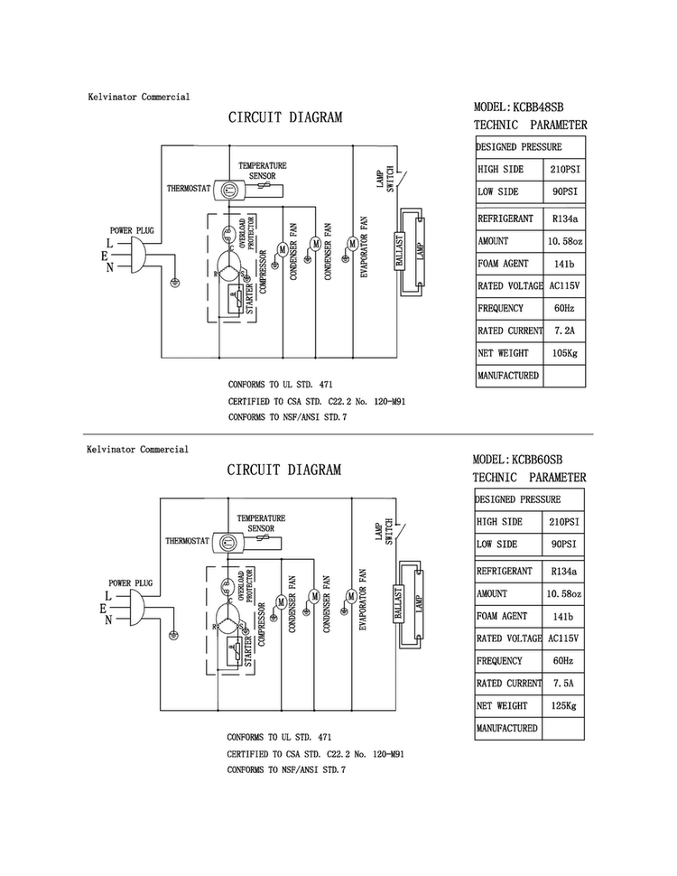 Wiring Diagram Diagram and Parts List for KCBB60SB  Kelvinator Cooler