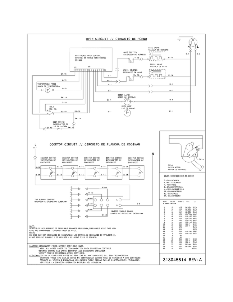 Wiring Diagram Diagram and Parts List for FPGF3685LSB  Frigidaire Range