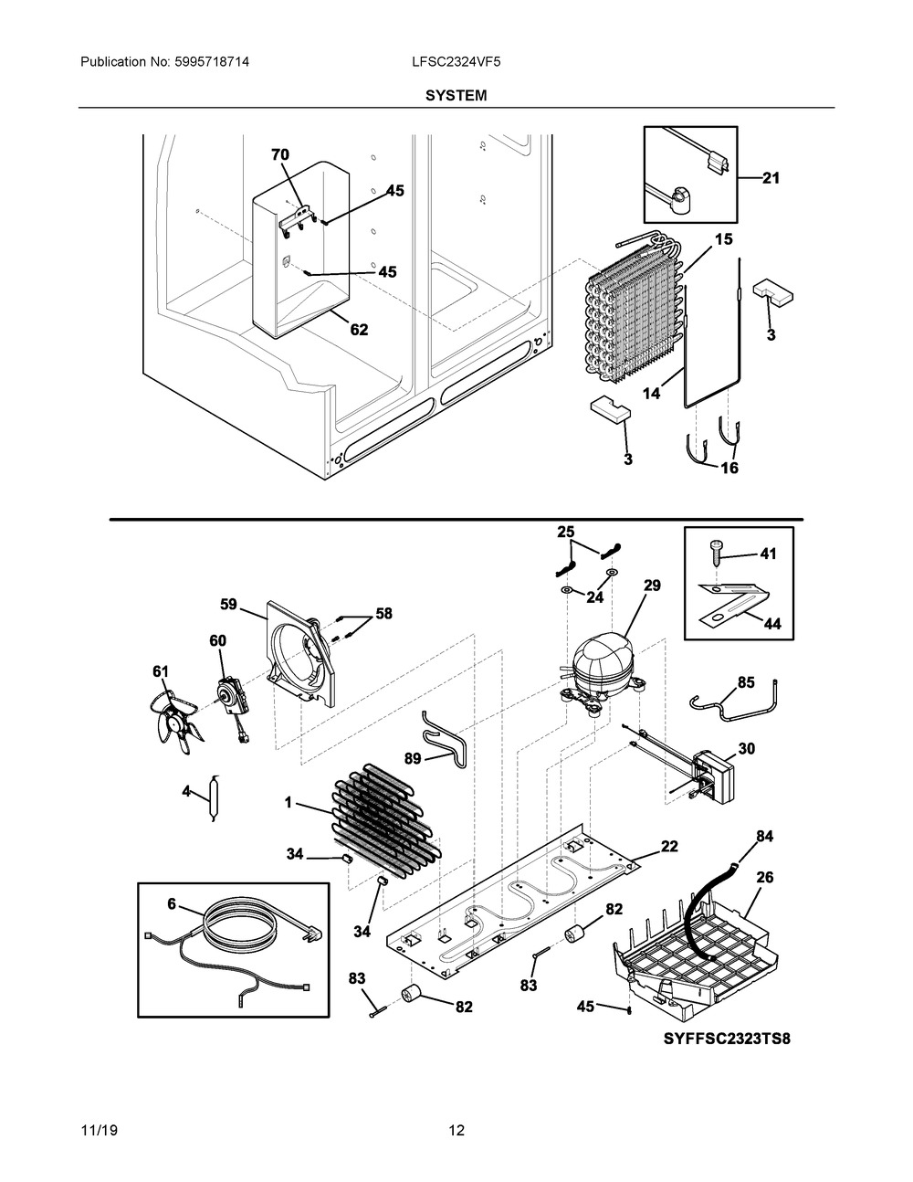 System Diagram and Parts List for LFSC2324VF5  Frigidaire Refrigerator