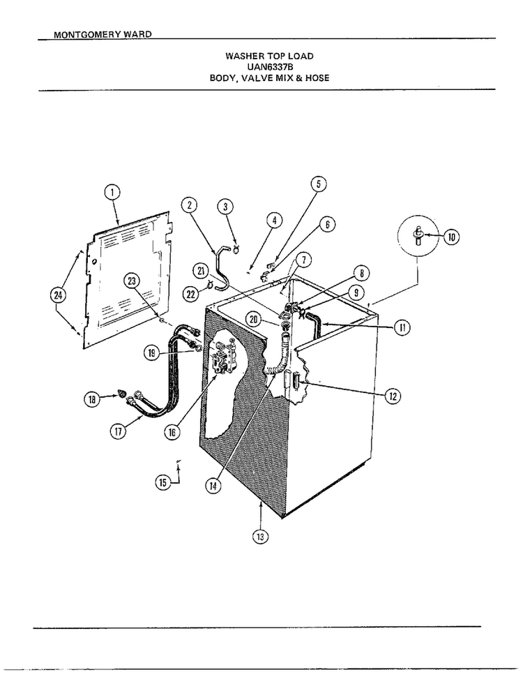 Body, Valve Mix And Hose Diagram and Parts List for 6337B  Frigidaire Washer