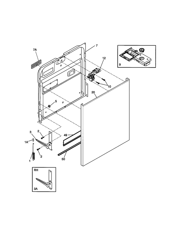 Door Diagram and Parts List for FDB836GFB6  Frigidaire Dishwasher