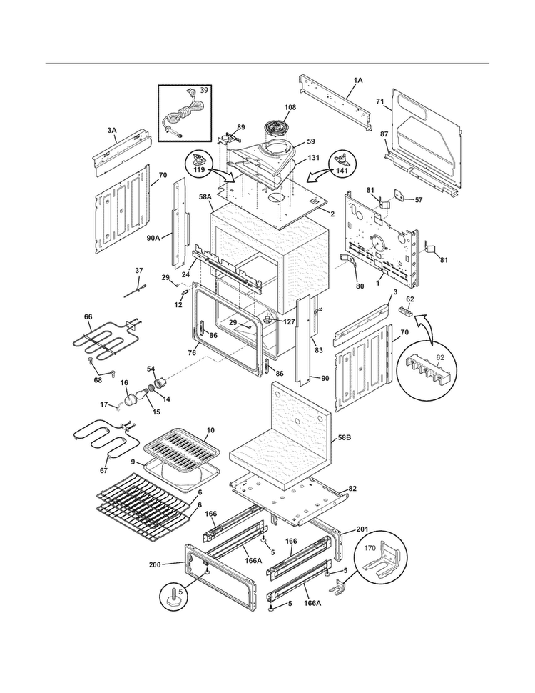 Body Diagram and Parts List for CFES3025LS4  Frigidaire Range