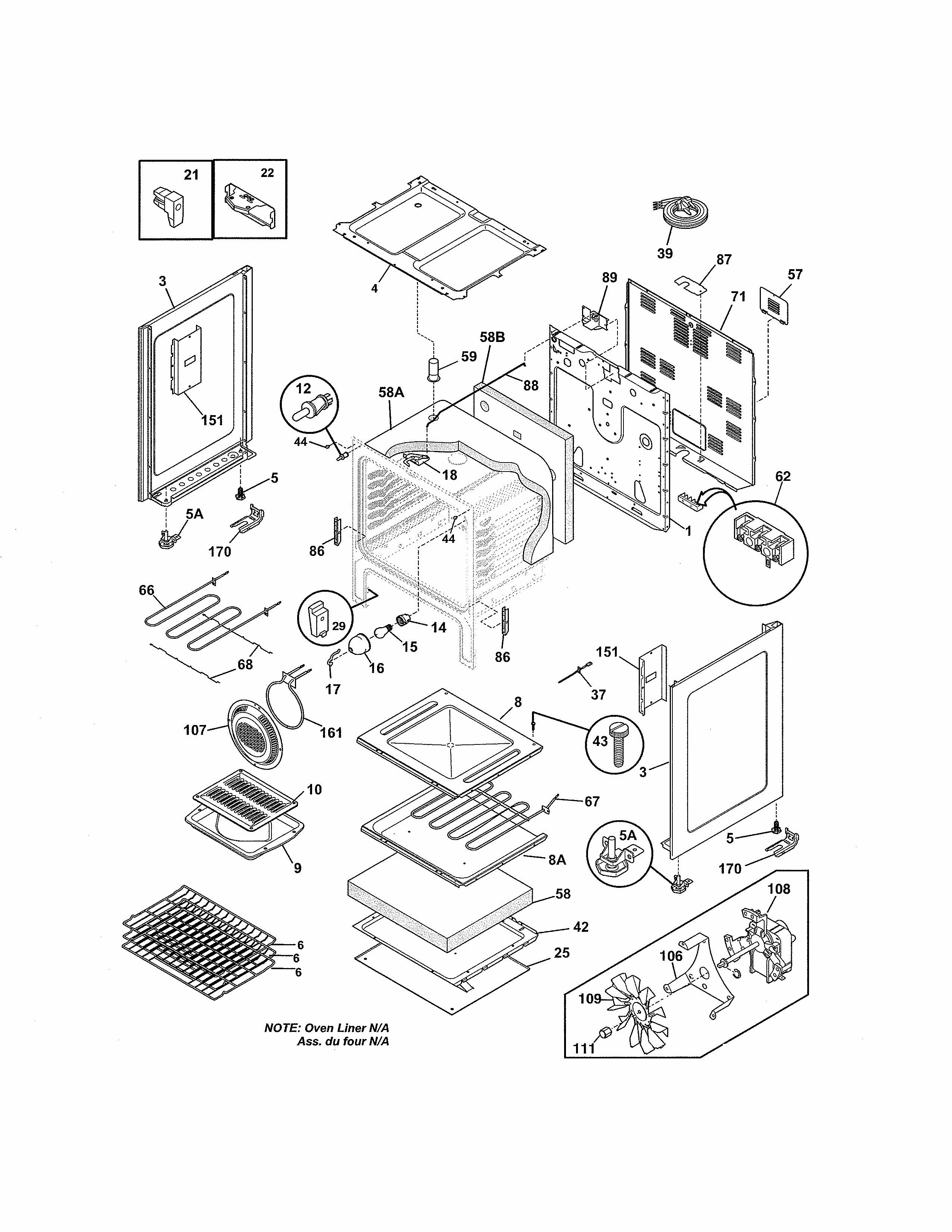 Body Diagram and Parts List for 970598434  Kenmore Range