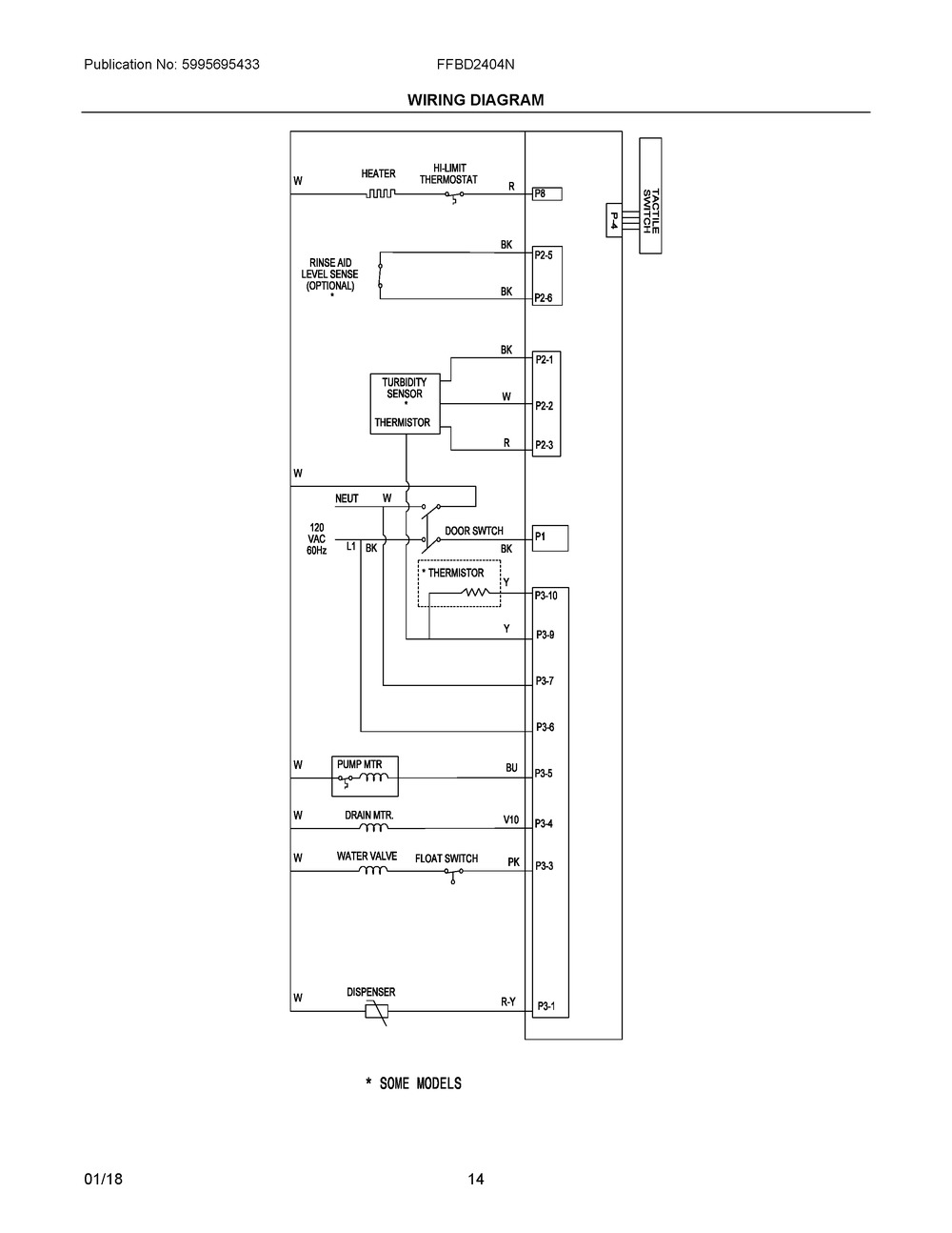 Wiring Diagram Diagram and Parts List for FFBD2404NW10C  Frigidaire Dishwasher
