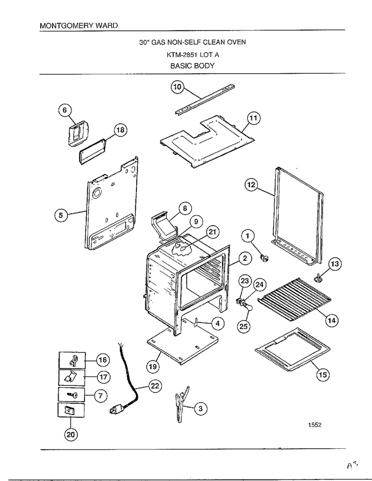 Basic Body Diagram and Parts List for 2851A  Frigidaire Range