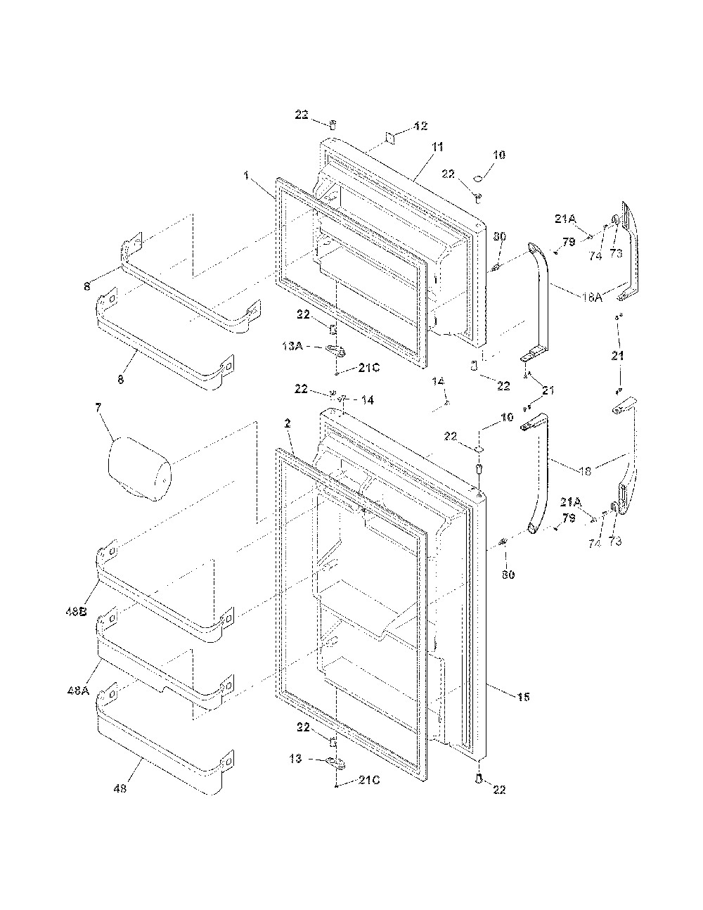 Doors Diagram and Parts List for 25378899013  Kenmore Refrigerator